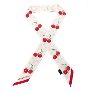 NIB Louis Vuitton x Takashi Murakami Monogram Cerise Bandeau Scarf Twilly White